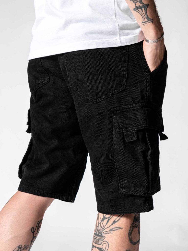 black short cargo shorts